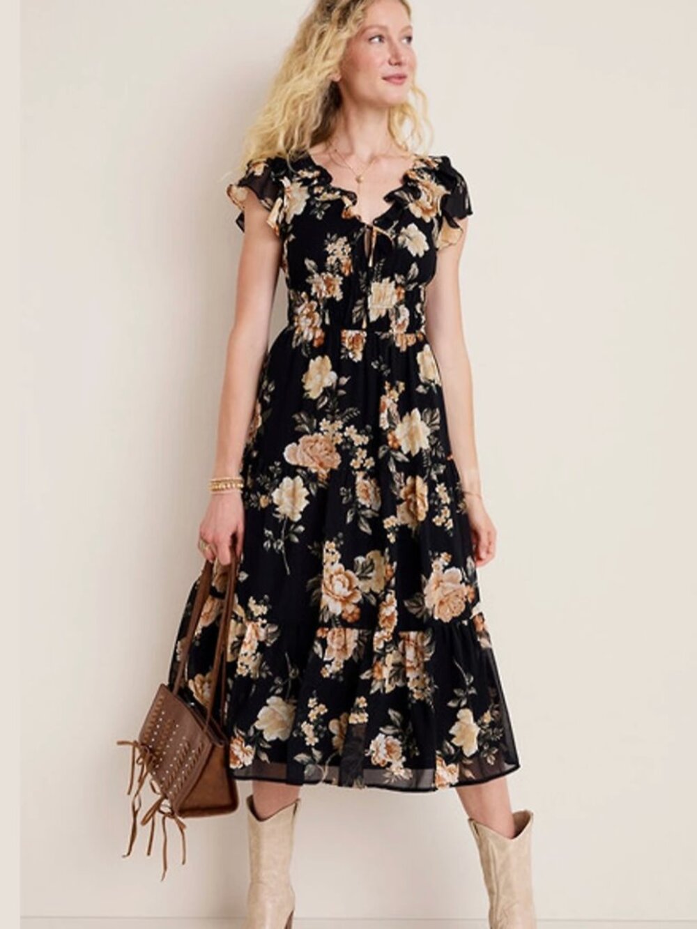 Francesca Julie Flutter Sleeve Midi Dress